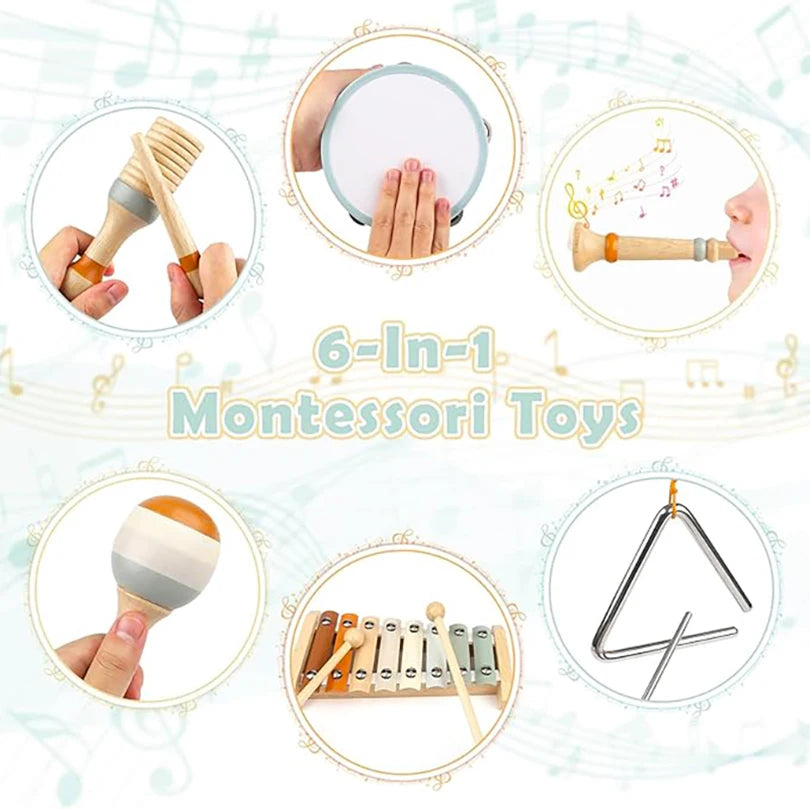 Baby Musical Instruments Wooden Toys Montessori Percussion Instruments Drut Set with Xylophone Preschool Educational Kids Gifts