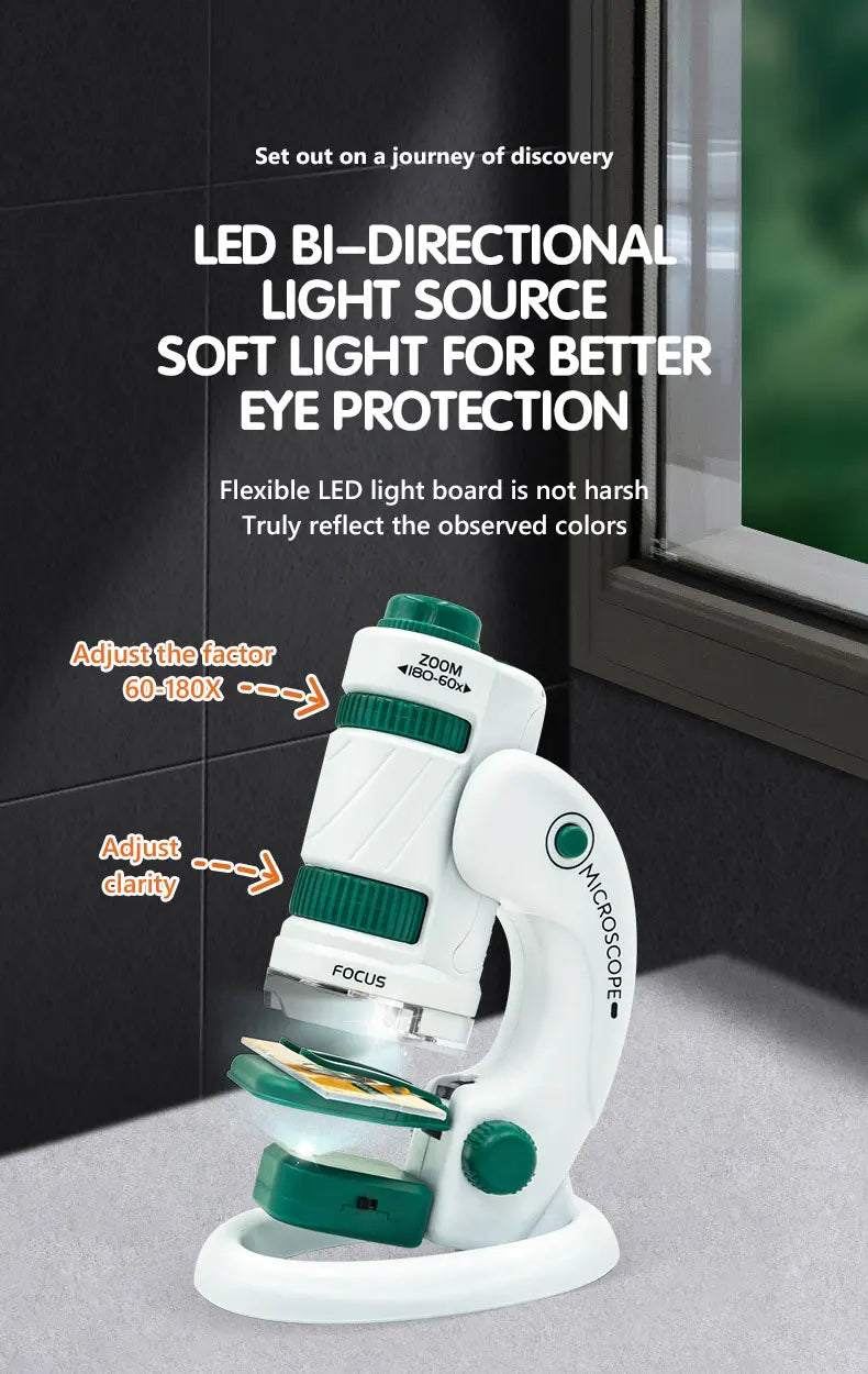 Kid Science Experiment Pocket Microscope Toy Kit 60-120x Educational Mini Handheld Microscope with Light Children STEM Toys Gift