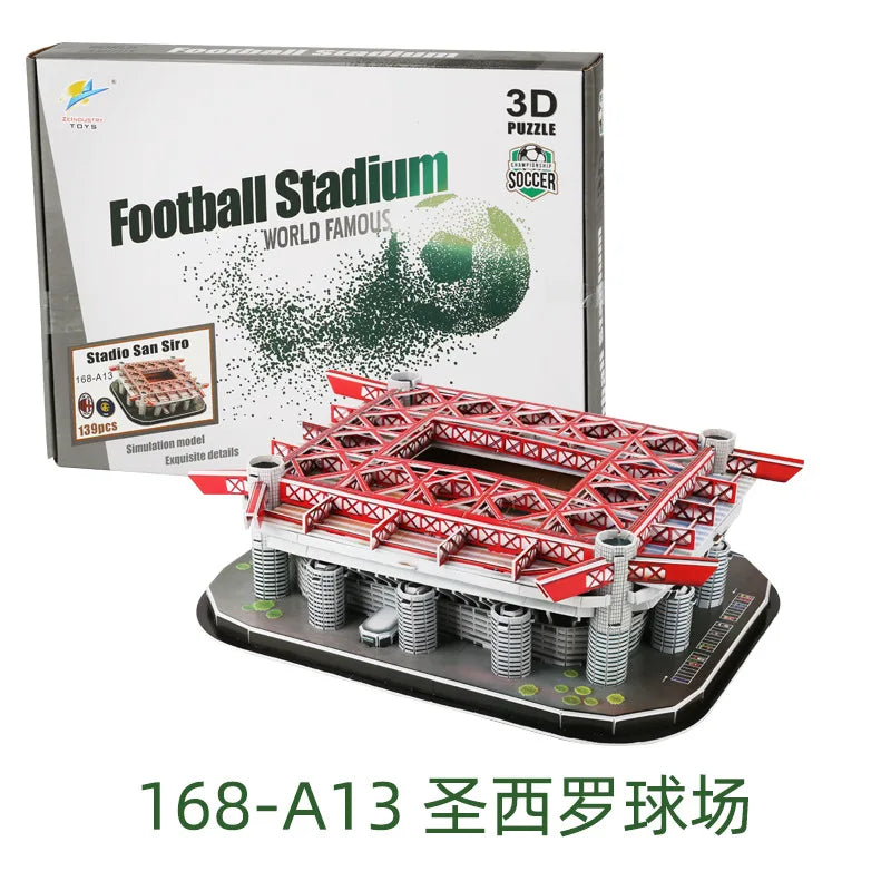 3D Football Field Puzzles Camp Nou Soccer Building Blocks Court Bernabeu Stadium Ground Old Trafford Pitches Model Assemble Toys