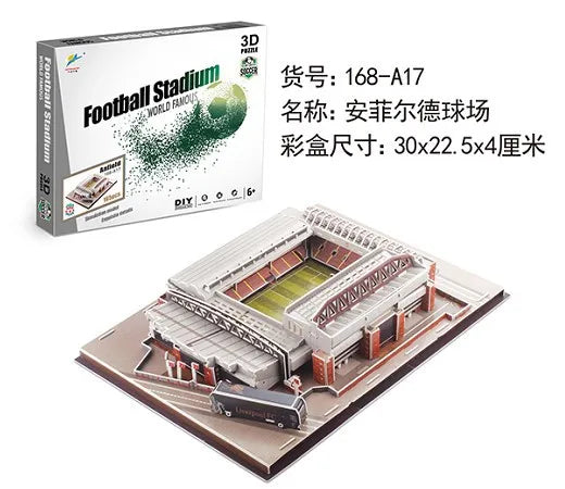 3D Football Field Puzzles Camp Nou Soccer Building Blocks Court Bernabeu Stadium Ground Old Trafford Pitches Model Assemble Toys