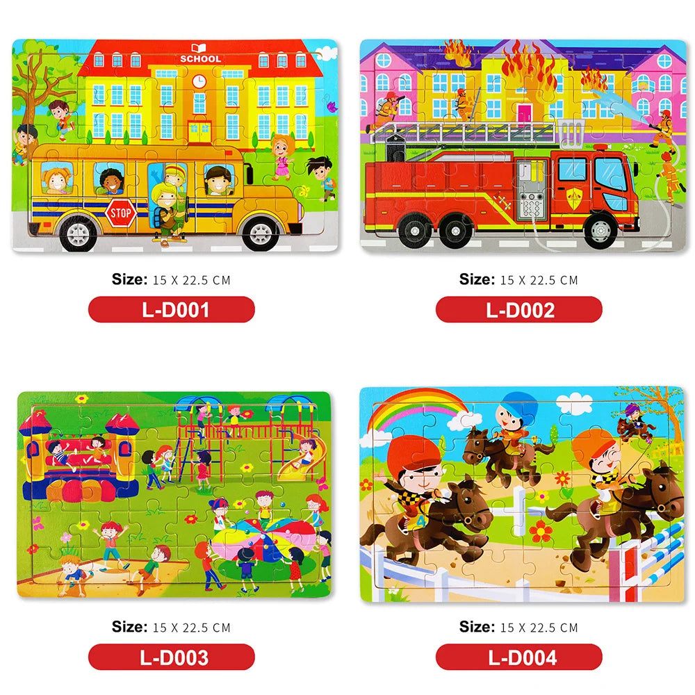 Puzzle 3D Montessori Animaux en Bois - 30 Pièces