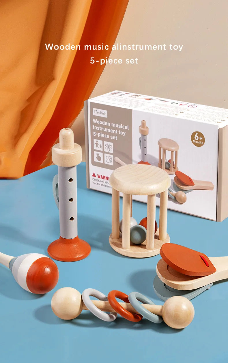 Baby Musical Instruments Wooden Toys Montessori Percussion Instruments Drut Set with Xylophone Preschool Educational Kids Gifts