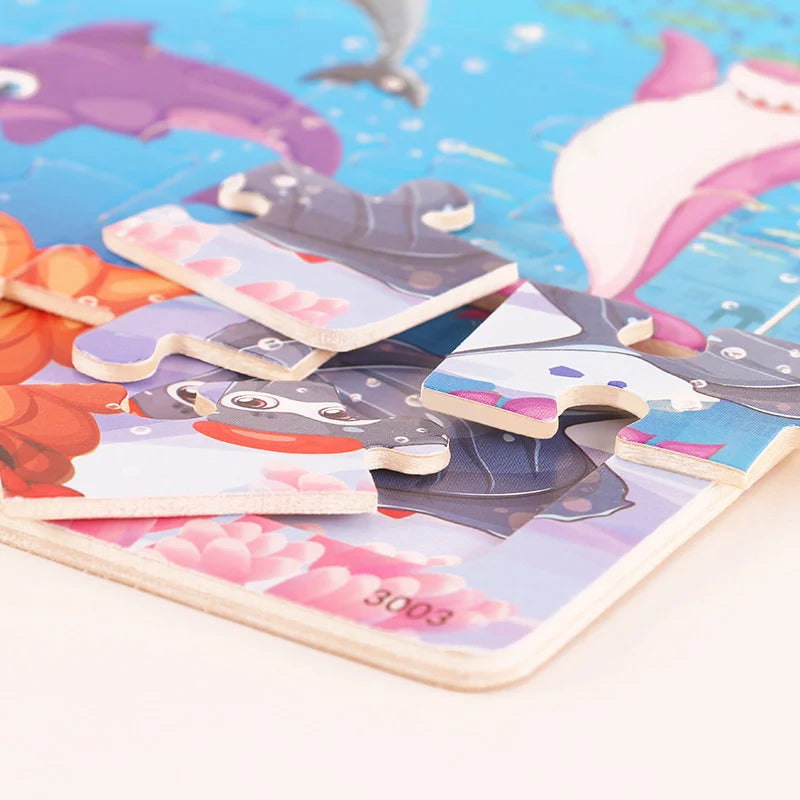 Puzzle 3D Montessori Animaux en Bois - 30 Pièces