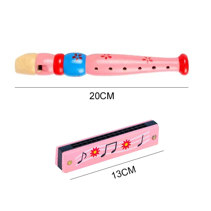 Colorful Wooden Cartoon Flute & Harmonica Wood Music Instrument Toys for Kids Early Educational Musical Toys for Children