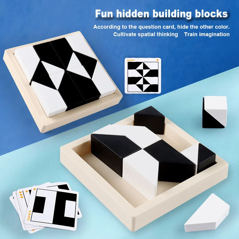 Block Puzzle, with Storage Tray Hidden Geometric Shape Pattern Jigsaw 3D Logic Thinking Training Desktop Game Toys