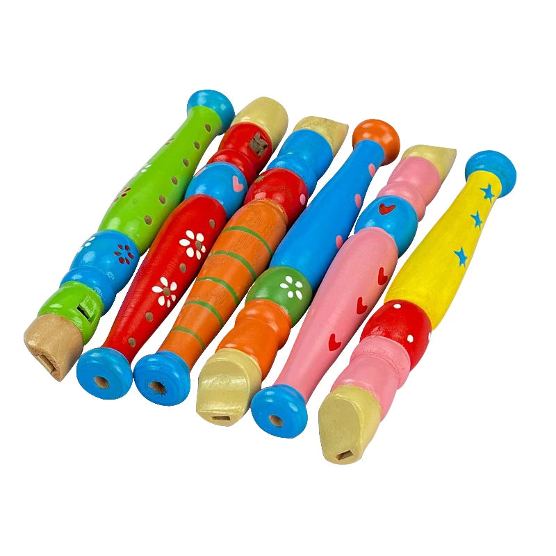Colorful Wooden Cartoon Flute & Harmonica Wood Music Instrument Toys for Kids Early Educational Musical Toys for Children