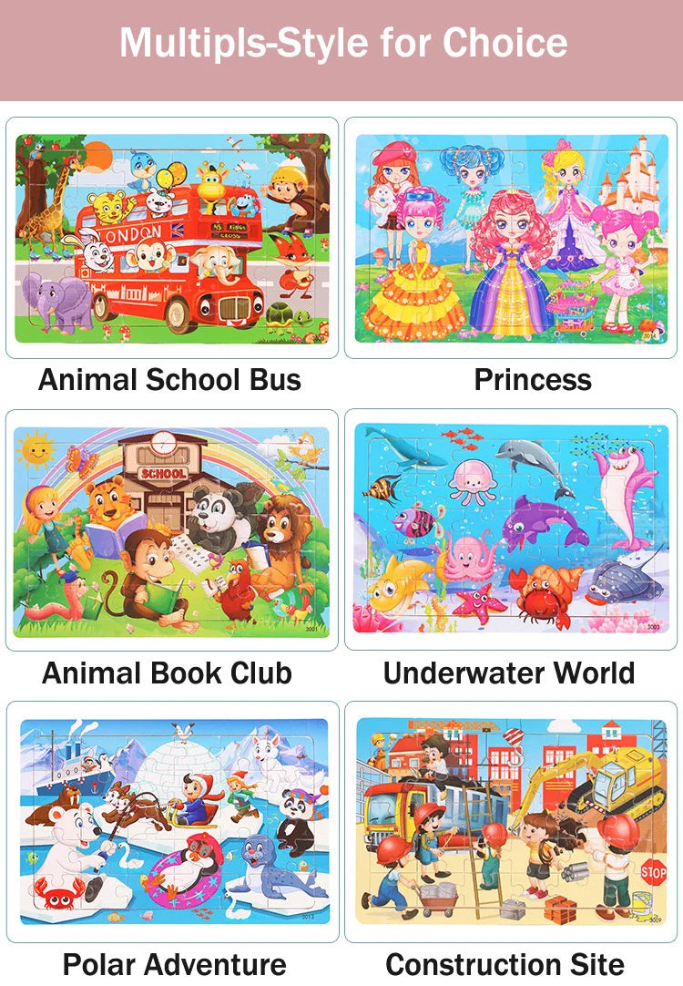 Puzzle 3D Montessori Animaux en Bois - 30 Pièces